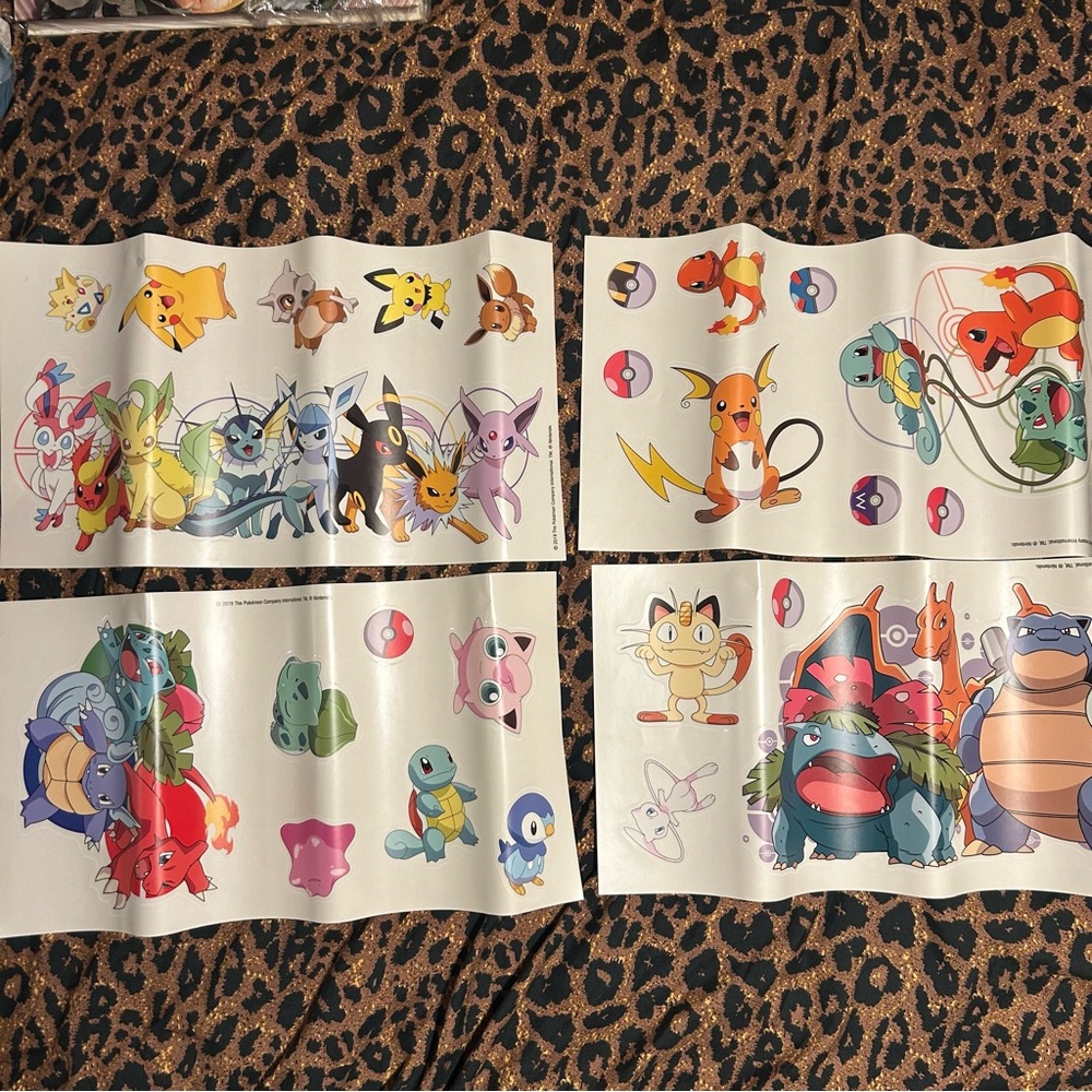 Pokemon peel & stick wall decal 25 pieces Nintendo USA 2019 4 sheets removable